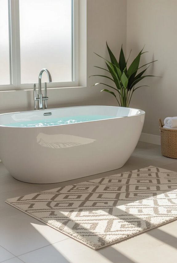 statement rug anchors bathtub zone
