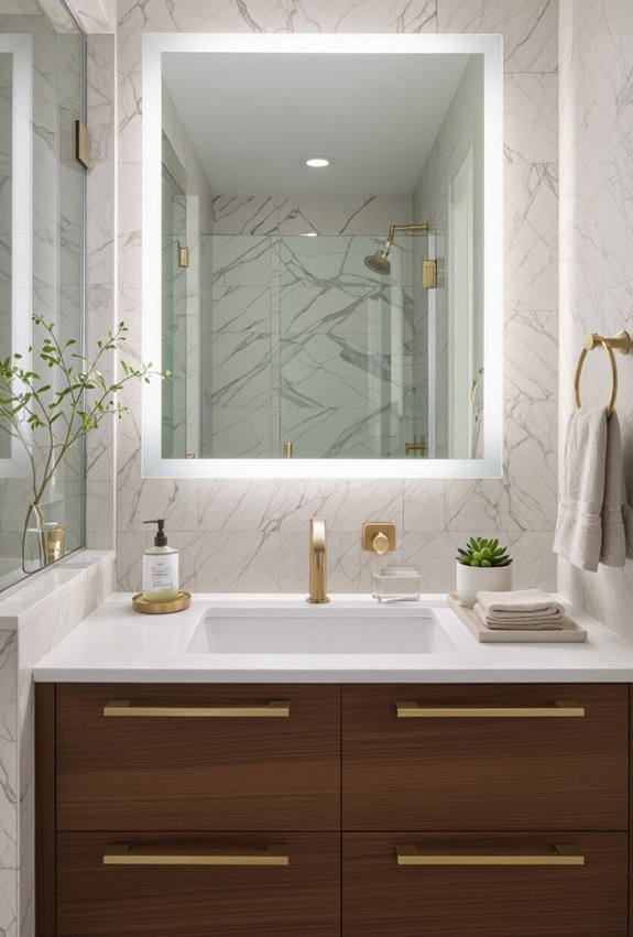 steamproof mirrored vanity coordination