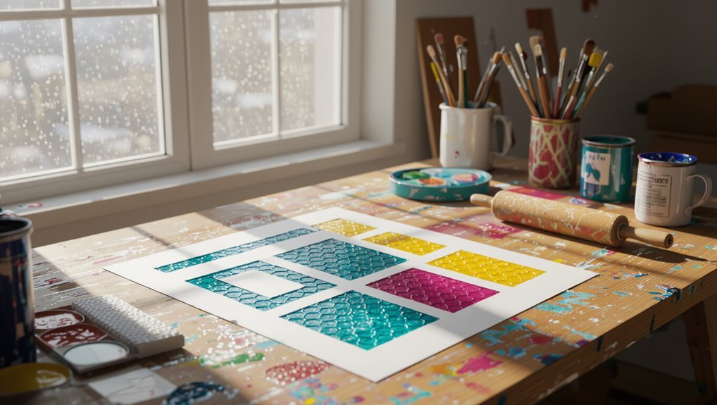 stencil and bubble wrap