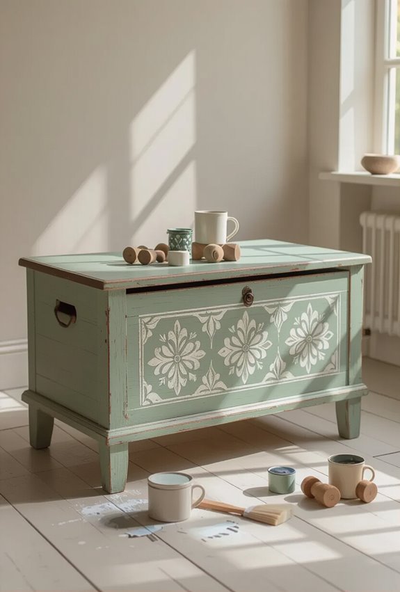 stenciled chalk painted toy chest
