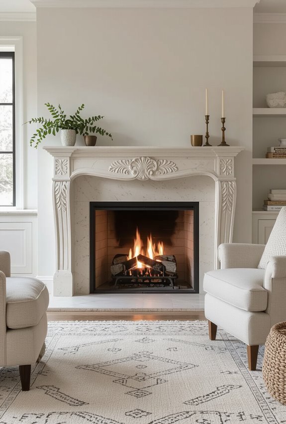 stone mantel wrought iron accents