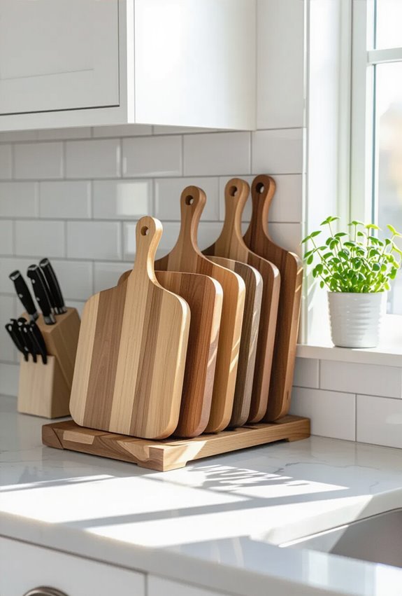 store cutting boards upright