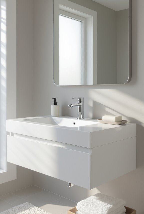 streamlined slab countertop minimalist vanity