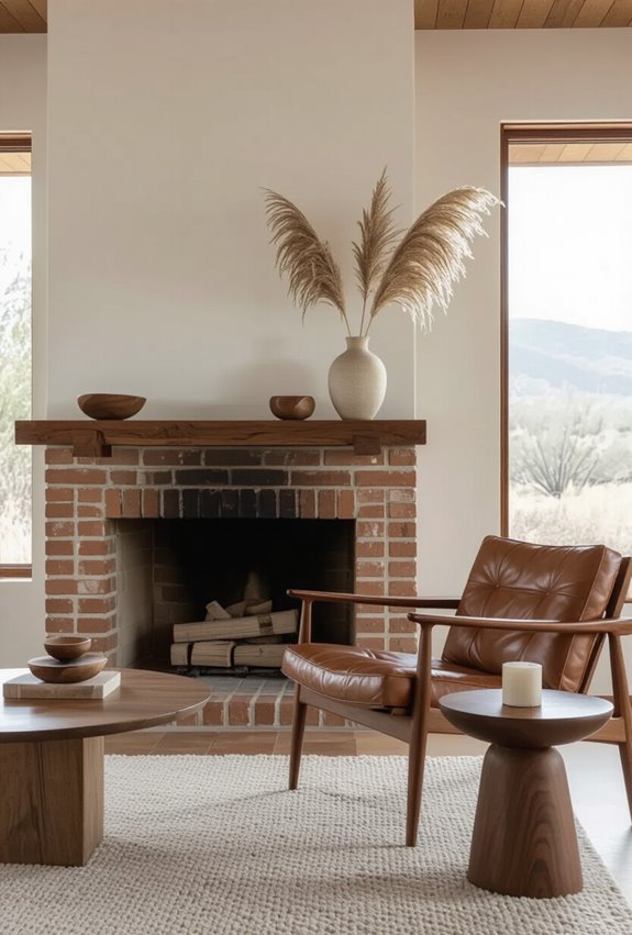 streamlined warm wood mantelpiece