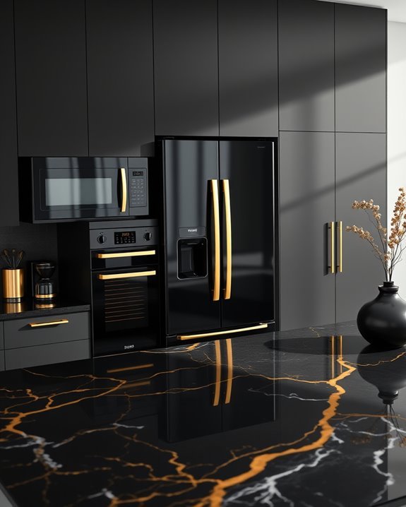 striking black and gold appliances