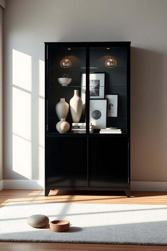 striking black display cabinets