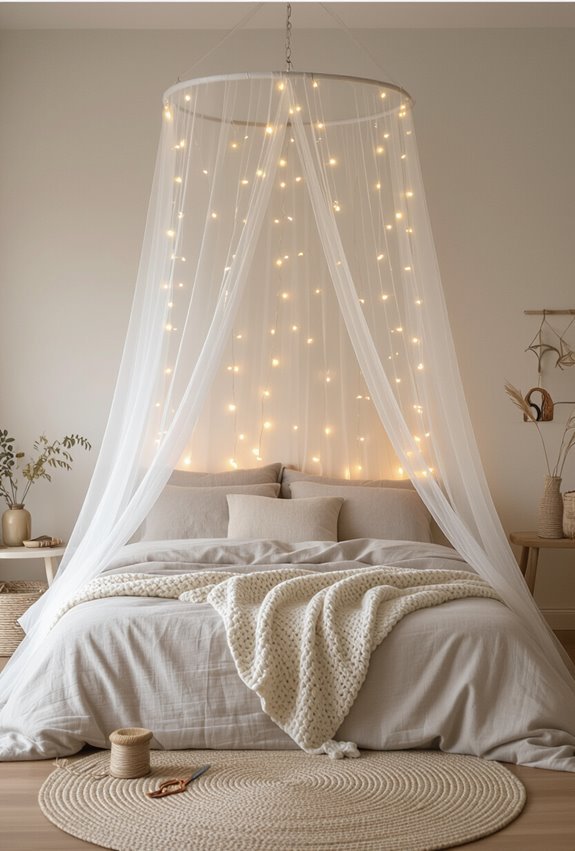 string lit draped bed canopy