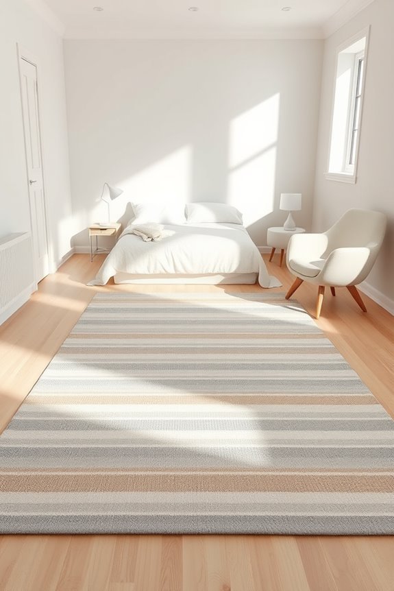 striped rugs enhance bedroom dimensions