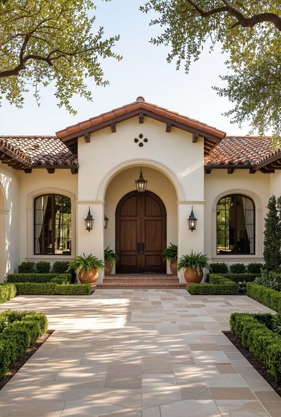 stucco walls and red tiles