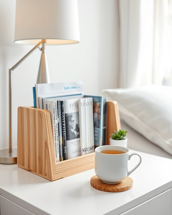 stylish bedside magazine storage