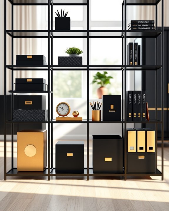 stylish black and gold storage