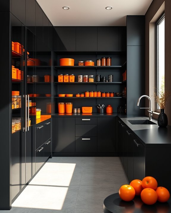 stylish black and orange pantry