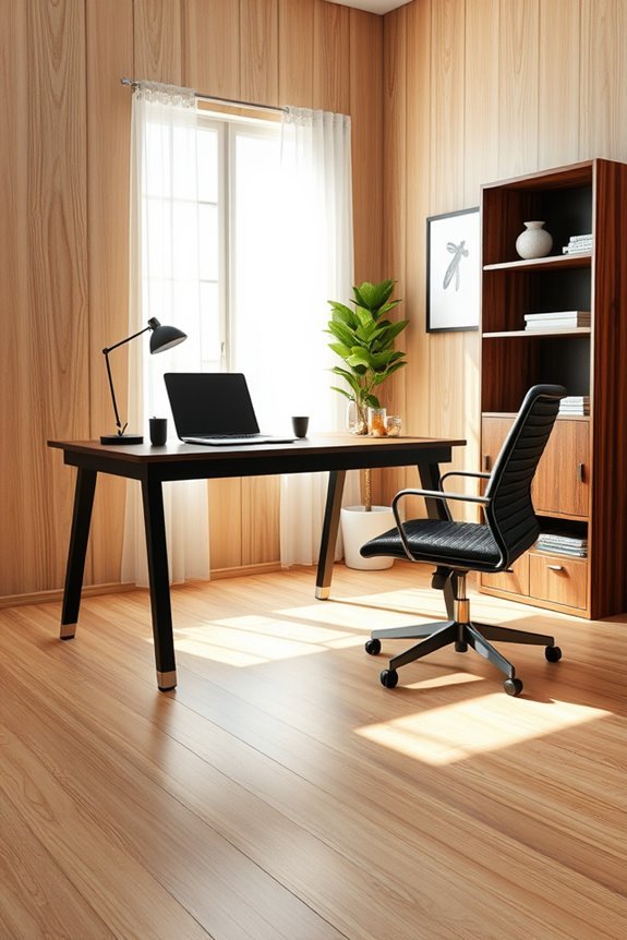 stylish black and wood workspace