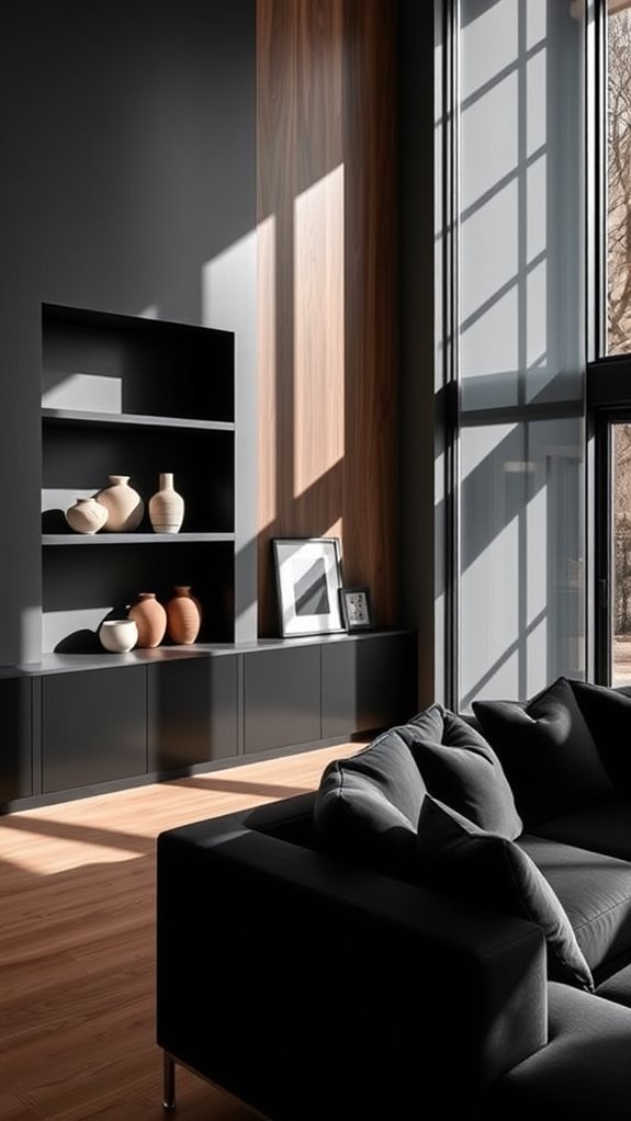 stylish black backdrop shelves