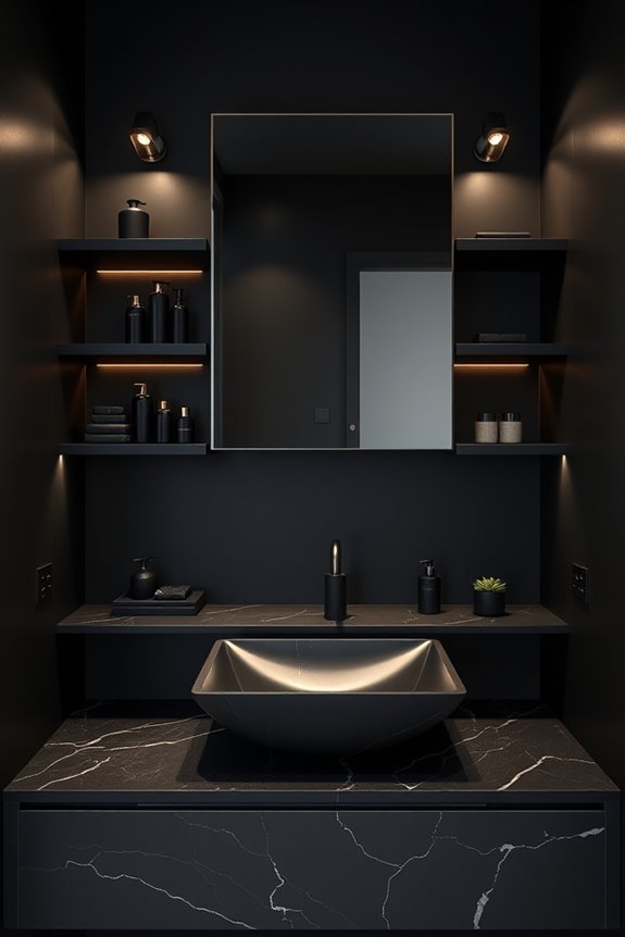 stylish black open shelving
