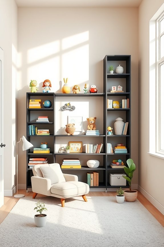 stylish black shelves organize toys