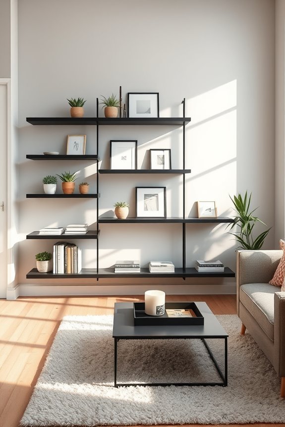stylish black space saving shelves