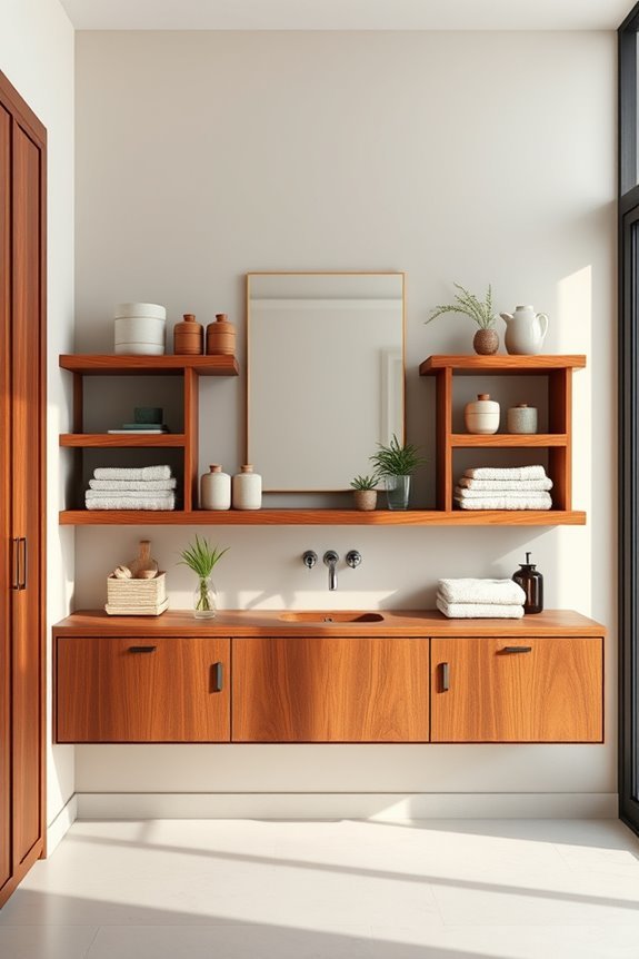 stylish brown stained open shelving