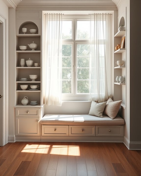 stylish built in shelf organization