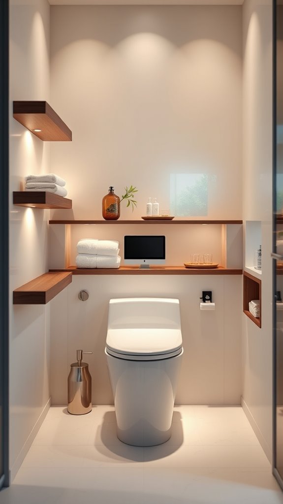 stylish built in toilet storage