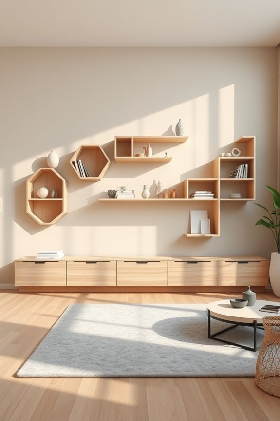 stylish geometric built in shelves