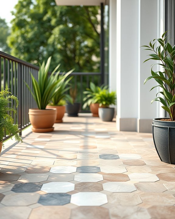 stylish hexagonal balcony tiles