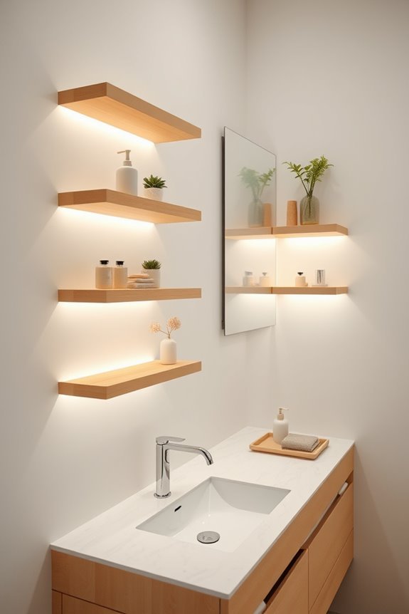 stylish illuminated floating shelves