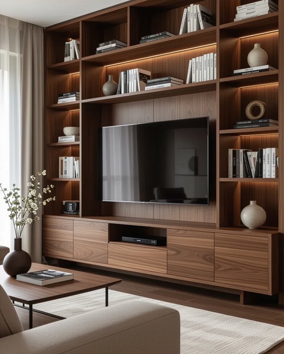 stylish integrated tv bookshelf