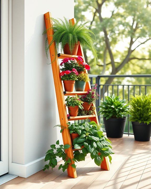stylish ladder planter arrangement