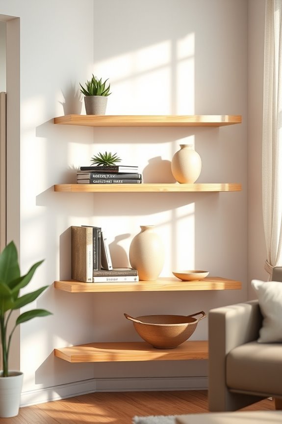 stylish multi tiered corner shelves