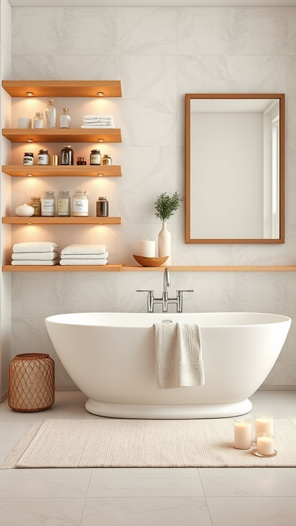 stylish open bathroom shelving