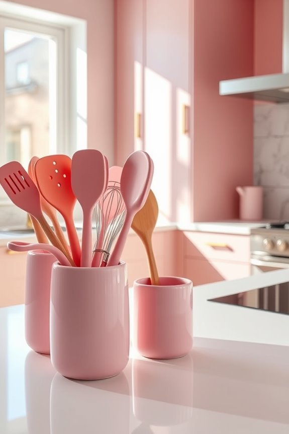 stylish pink utensil organization
