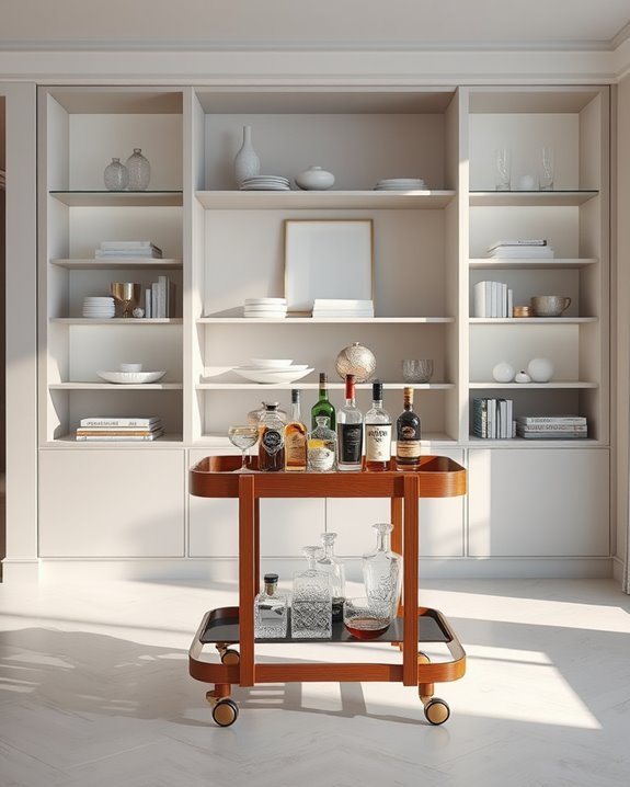 stylish shelves and bar cart