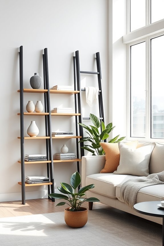 stylish space saving ladder shelves