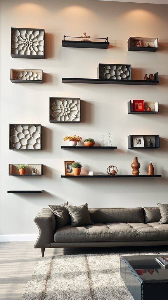 stylish three dimensional floating shelves