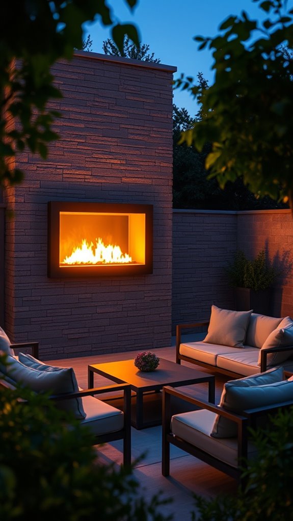 stylish wall mounted outdoor fireplaces