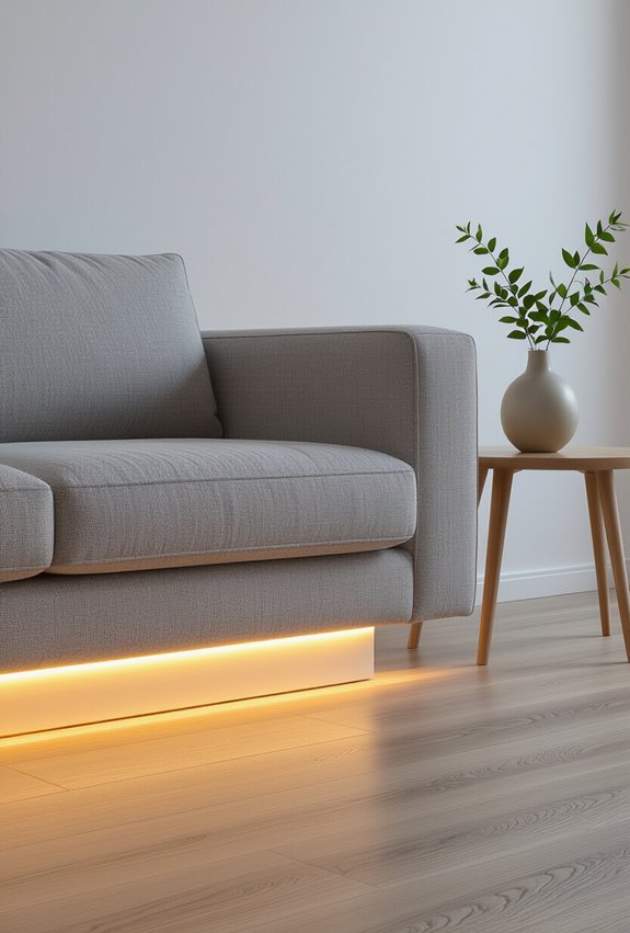 subtle ambient backlighting behind furniture