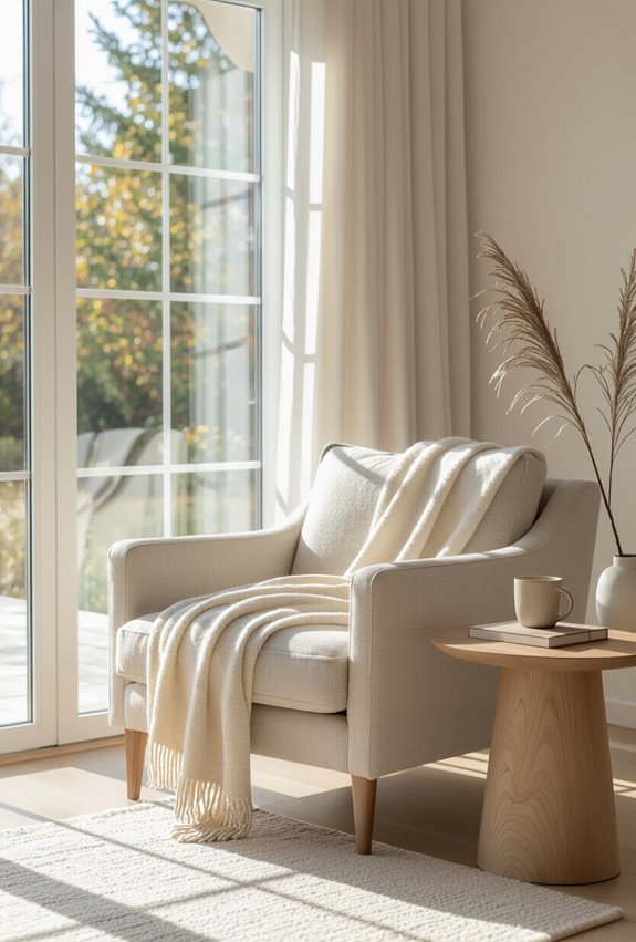 sunlit minimalist cozy reading nook