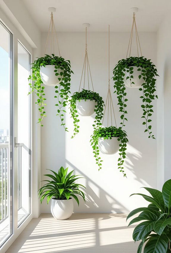 suspended cascading greenery adds verticality