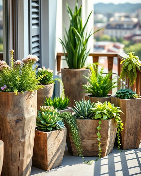 sustainable rustic wood planters