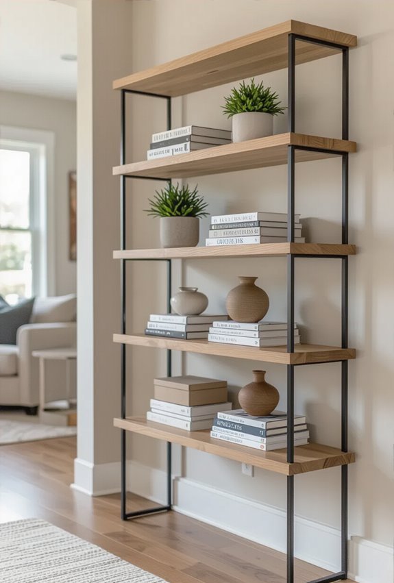swap bulky bookcases for open shelving