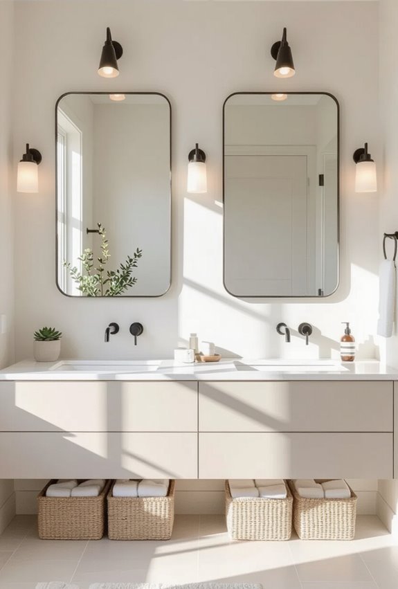 symmetrical dual mirrors with lighting
