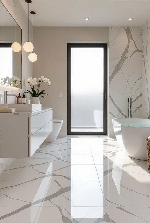 symmetrical heated marble flooring delight