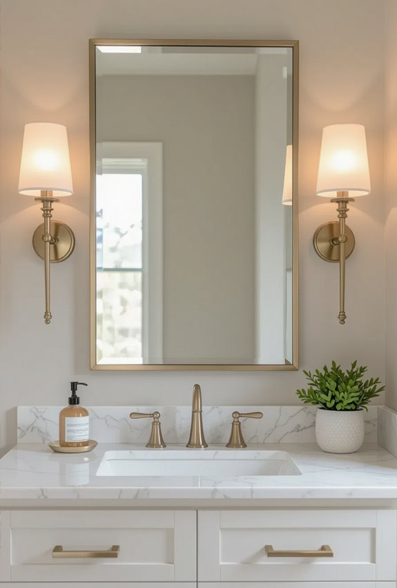 symmetrical vintage bathroom vanity lighting