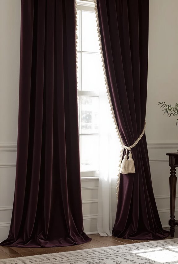 tasselled layered velvet trimmed drapery