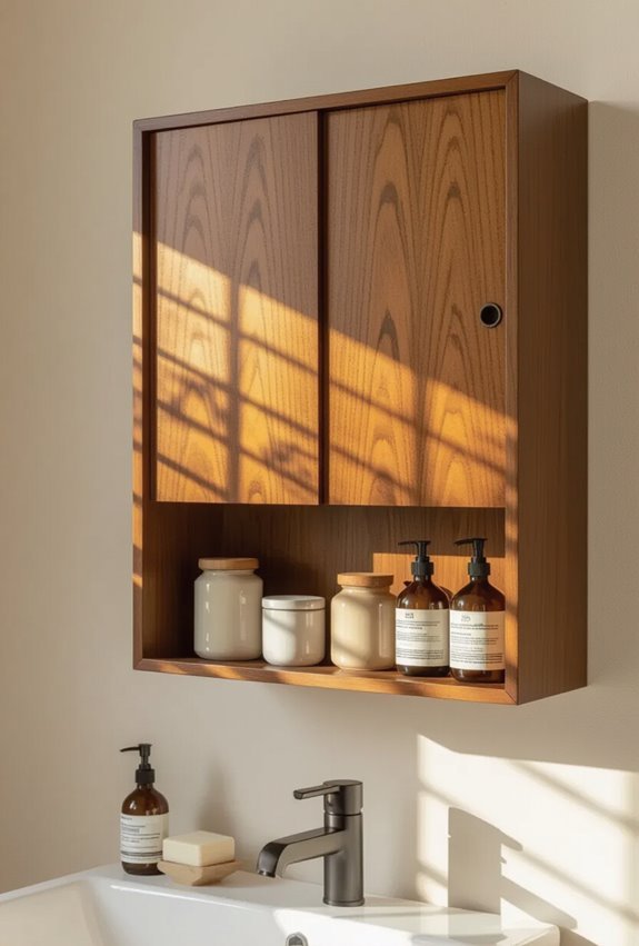 teak mid century sliding cabinets