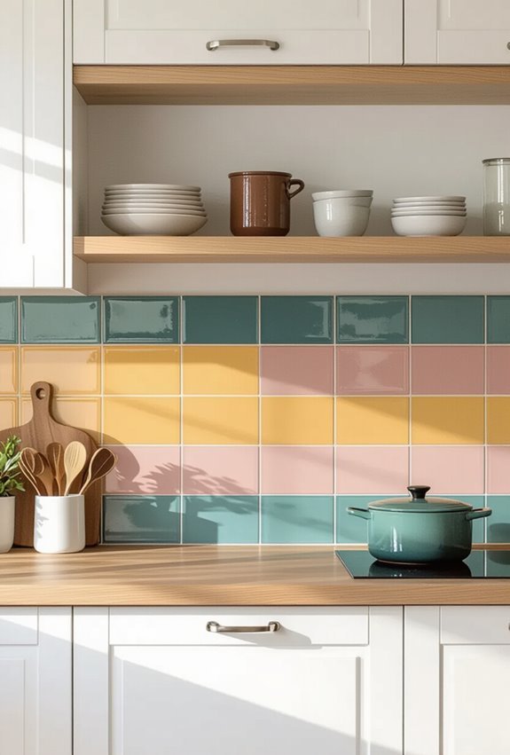 teal blush color blocked tiles