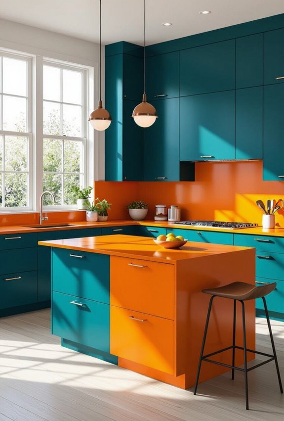 teal cabinets tangerine countertops