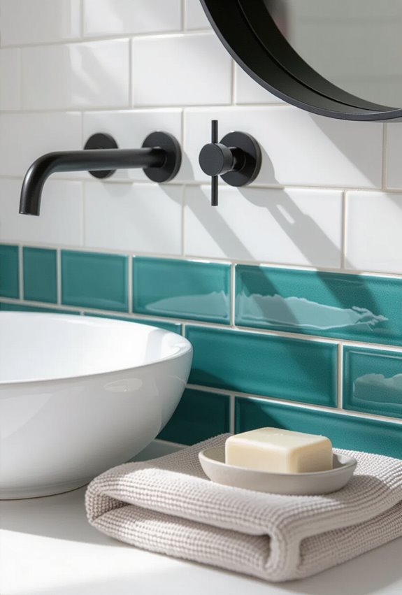 teal grout enhances tile geometry