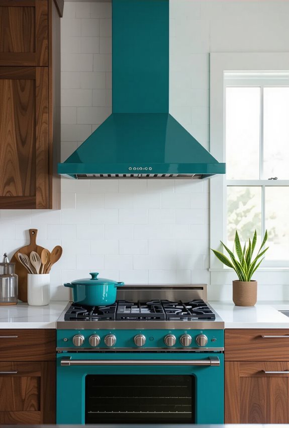 teal mid century kitchen focalpoint